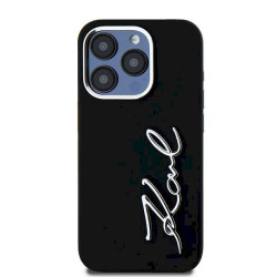 Karl Lagerfeld Silicone Metal Script Logo Case for iPhone 15 Pro Max / black
