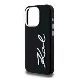 Karl Lagerfeld Silicone Metal Script Logo Case for iPhone 15 Pro Max / black