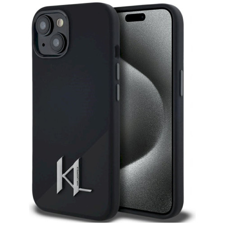 Karl Lagerfeld Silicone Shadow Metal Initial MagSafe Case for iPhone 15 / black