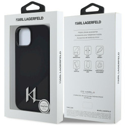 Karl Lagerfeld Silicone Shadow Metal Initial MagSafe Case for iPhone 15 / black