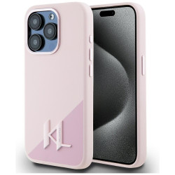 Karl Lagerfeld Silicone Shadow Metal Initial MagSafe Case for iPhone 15 Pro Max / pink