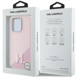 Case Karl Lagerfeld Silicone Shadow Metal Initial MagSafe for iPhone 15 Pro / pink
