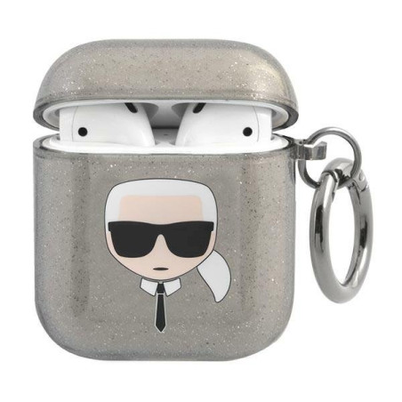 Karl Lagerfeld KLA2UKHGK AirPods cover Glitter Karl`s Head / black
