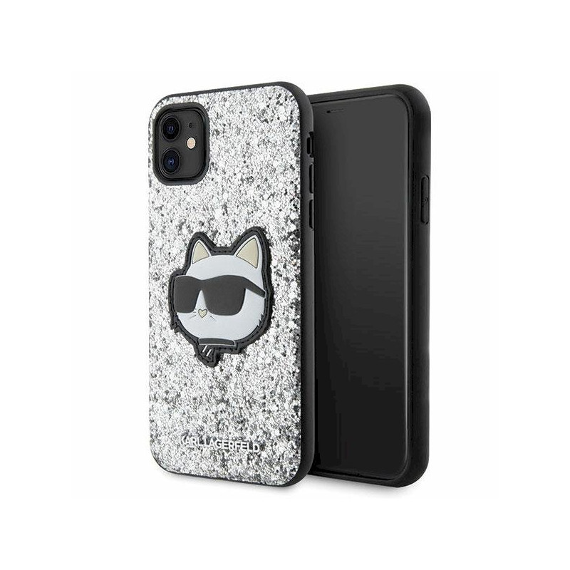 Karl Lagerfeld KLHCN61G2CPS iPhone 11/Xr 6.1" silver hardcase Glitter Choupette Patch