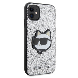 Karl Lagerfeld KLHCN61G2CPS iPhone 11/Xr 6.1" silver hardcase Glitter Choupette Patch