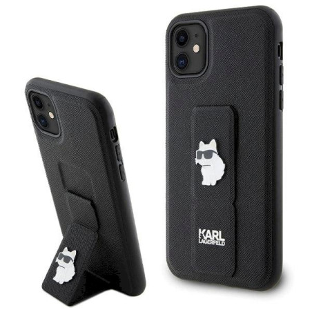 Karl Lagerfeld KLHCN61GSACHPK Gripstand Saffiano Choupette Hardcase for iPhone 11/Xr 6.1" / black