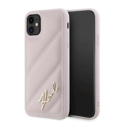 Karl Lagerfeld KLHCN61PQDSMGP Diagonal Quilted Script Hardcase for iPhone 11 / Xr 6.1" / pink