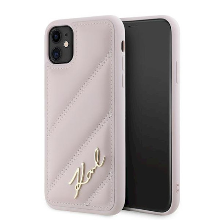 Karl Lagerfeld KLHCN61PQDSMGP Diagonal Quilted Script Hardcase for iPhone 11 / Xr 6.1" / pink