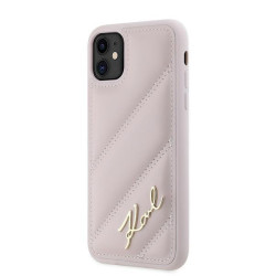 Karl Lagerfeld KLHCN61PQDSMGP Diagonal Quilted Script Hardcase for iPhone 11 / Xr 6.1" / pink