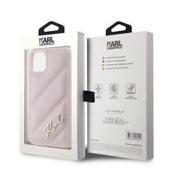 Karl Lagerfeld KLHCN61PQDSMGP Diagonal Quilted Script Hardcase for iPhone 11 / Xr 6.1" / pink