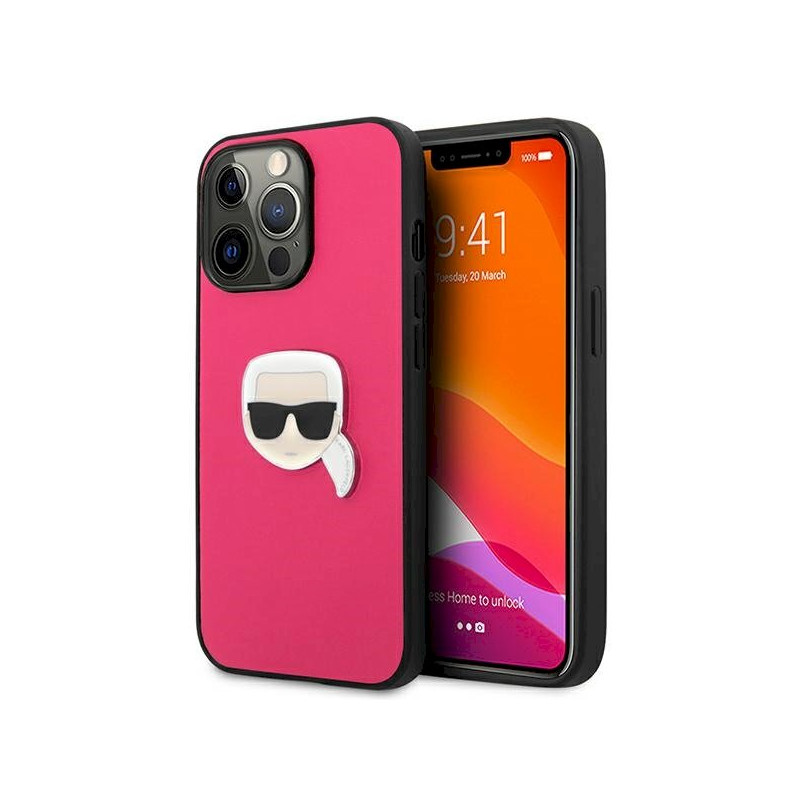 Karl Lagerfeld KLHCP13LPKMP Leather Ikonik Karl`s Head M Hardcase for iPhone 13 Pro / 13 6,1" / pink