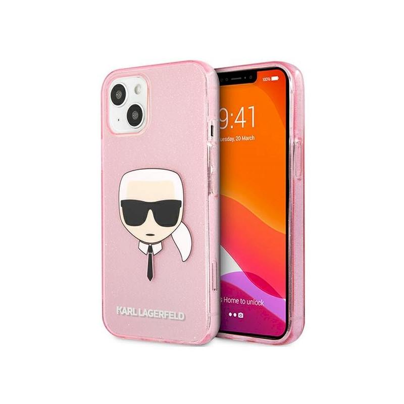 Karl Lagerfeld KLHCP13SKHTUGLP Glitter Karl`s Head Case for iPhone 13 mini 5,4" / pink