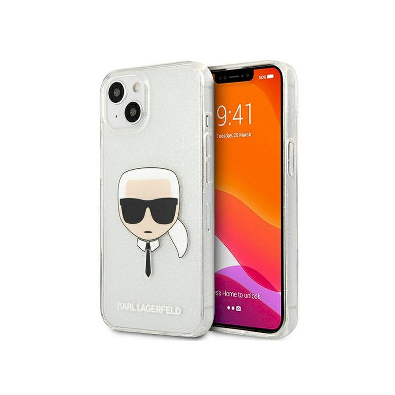 Karl Lagerfeld KLHCP13SKHTUGLS Hardcase Glitter Karl`s Head for iPhone 13 mini 5,4" / silver