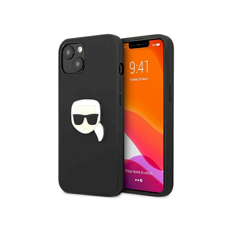 Karl Lagerfeld KLHCP13SPKMK Hardcase Leather Ikonik Karl`s Head for iPhone 13 mini 5,4" / black