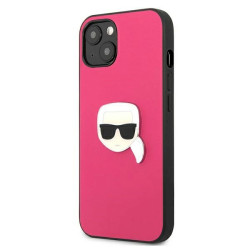 Karl Lagerfeld KLHCP13SPKMP Leather Ikonik Karl`s Head Metal Hardcase for iPhone 13 mini 5,4" / pink
