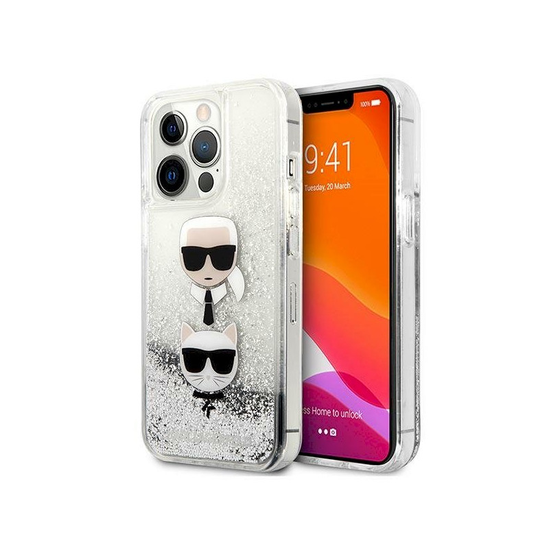 Karl Lagerfeld KLHCP13XKICGLS Hardcase Liquid Glitter Karl&Chou for iPhone 13 Pro Max 6,7" / silver