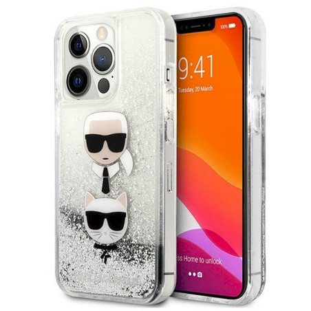 Karl Lagerfeld KLHCP13XKICGLS Hardcase Liquid Glitter Karl&Chou for iPhone 13 Pro Max 6,7" / silver