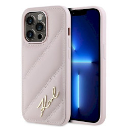 Karl Lagerfeld KLHCP14LPQDSMGP Diagonal Quilted Script Hardcase for iPhone 14 Pro 6.1" / pink