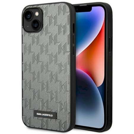 Karl Lagerfeld KLHCP14MSAKLHPG Saffiano Mono Metal Hardcase for iPhone 14 Plus / 15 Plus 6.7" / grey
