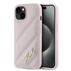 Karl Lagerfeld KLHCP14SPQDSMGP Diagonal Quilted Script Hardcase for iPhone 14 / 15 / 13 6.1" / pink
