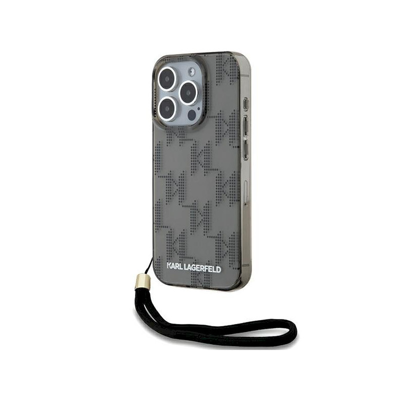 Karl Lagerfeld KLHCP15LHKDPNSK Hardcase IML Mono KL Pattern & Cord for iPhone 15 Pro 6.1" / black
