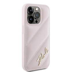 Karl Lagerfeld KLHCP15LPQDSMGP Diagonal Quilted Script Case for iPhone 15 Pro 6.1" / pink