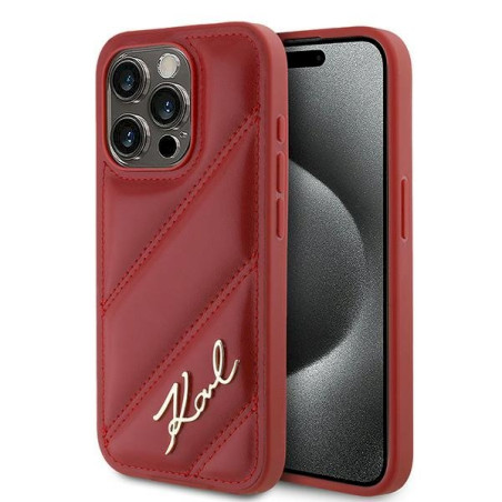Karl Lagerfeld KLHCP15LPQDSMGR Diagonal Quilted Script Hardcase for iPhone 15 Pro 6.1" / red