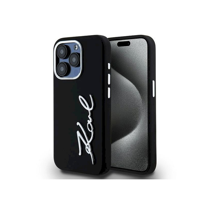 Karl Lagerfeld KLHCP15LSCMSMVK Silicone Metal Script Logo Hardcase for iPhone 15 Pro 6.1" / black