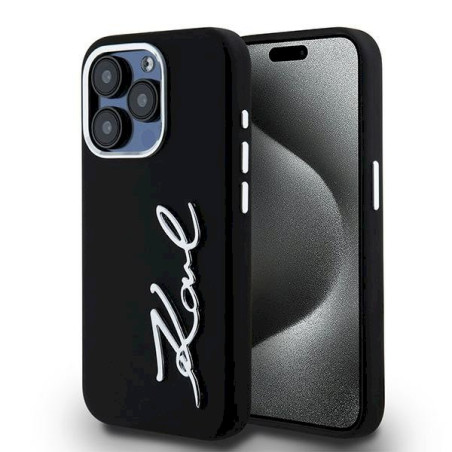 Karl Lagerfeld KLHCP15LSCMSMVK Silicone Metal Script Logo Hardcase for iPhone 15 Pro 6.1" / black