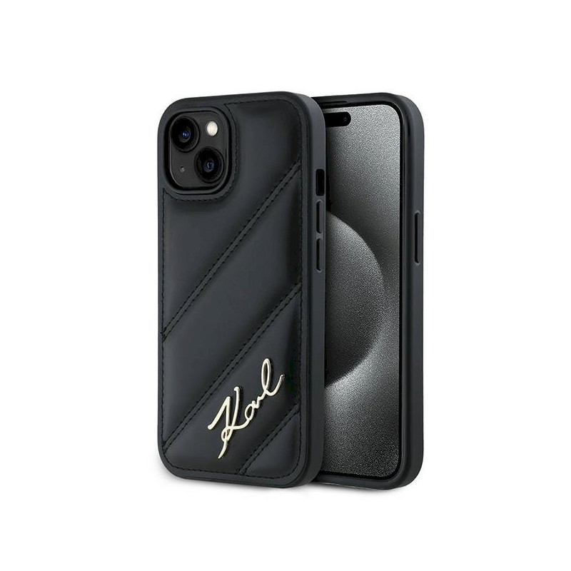 Karl Lagerfeld KLHCP15SPQDSMGK Diagonal Quilted Script Hardcase for iPhone 15/14/13 6.1" / black