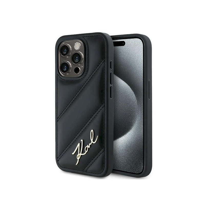 Karl Lagerfeld KLHCP15XPQDSMGK Diagonal Quilted Script Hardcase for iPhone 15 Pro Max 6.7" / black