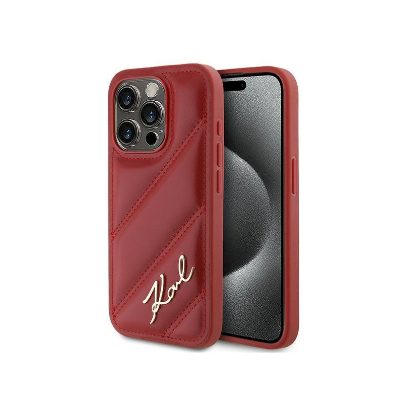 Karl Lagerfeld KLHCP15XPQDSMGR Diagonal Quilted Script Hardcase for iPhone 15 Pro Max 6.7" / red