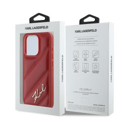Karl Lagerfeld KLHCP15XPQDSMGR Diagonal Quilted Script Hardcase for iPhone 15 Pro Max 6.7" / red