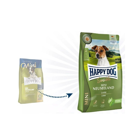 Happy Dog Mini Neuseeland visavertis pašaras mažų veislių suaugusiems šunims su ėriena ir ryžiais, 4 kg