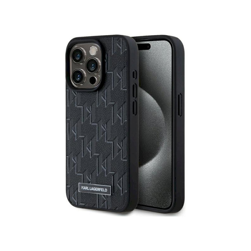 Karl Lagerfeld KLHMP15LPKHPORPK Hardcase Leather Monogram Metal Logo MagSafe for iPhone 15 Pro 6.1" / black