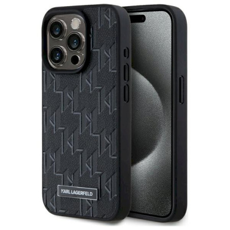 Karl Lagerfeld KLHMP15LPKHPORPK Hardcase Leather Monogram Metal Logo MagSafe for iPhone 15 Pro 6.1" / black