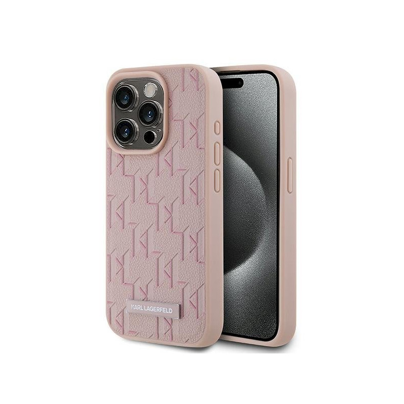 Karl Lagerfeld KLHMP15LPKHPORPP Leather Monogram Metal Logo Hardcase for iPhone 15 Pro 6.1" / pink