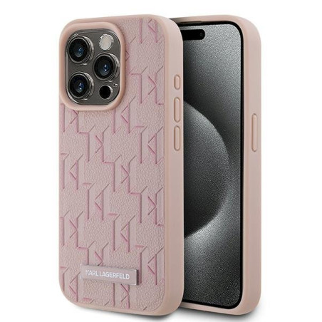 Karl Lagerfeld KLHMP15LPKHPORPP Leather Monogram Metal Logo Hardcase for iPhone 15 Pro 6.1" / pink