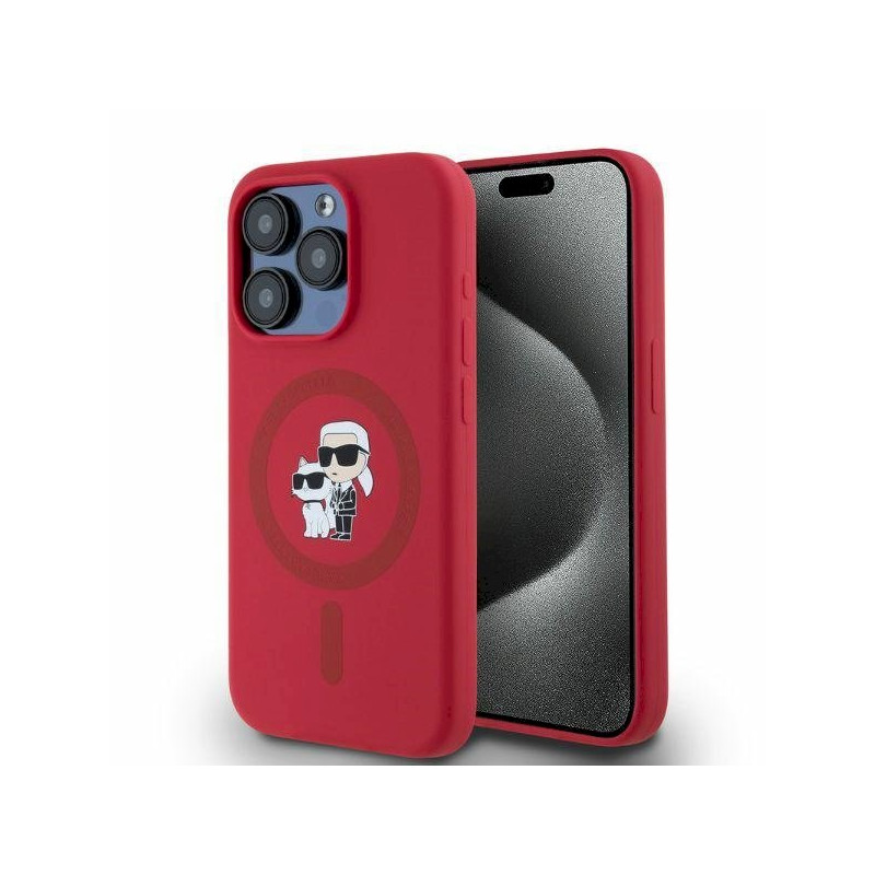 Karl Lagerfeld KLHMP15LSCMKCRHR Hardcase Silicone Karl&Choupette Heads Ring for iPhone 15 Pro 6.1" / red