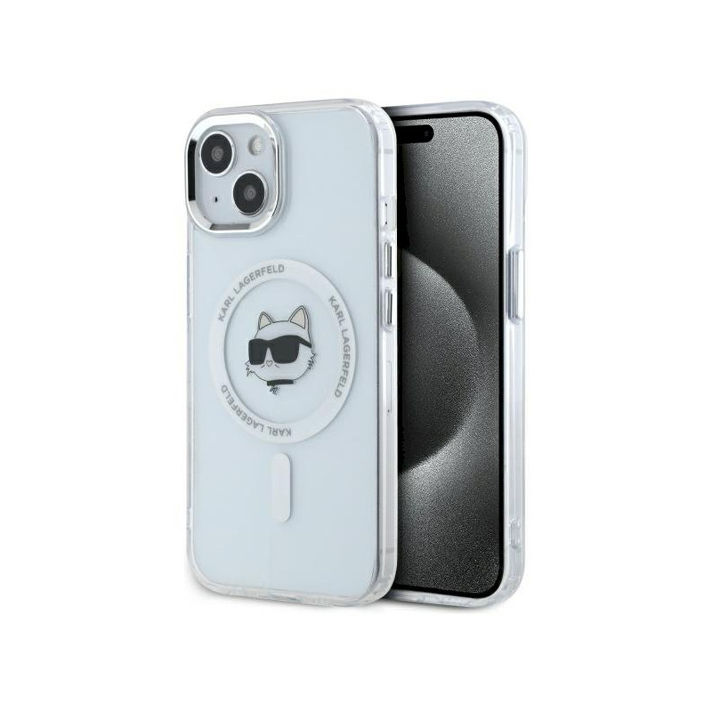 Karl Lagerfeld KLHMP15MHLSCHH IPhone 15 Plus 6.7" White Hardcase IML Metal Choupette Head MagSafe