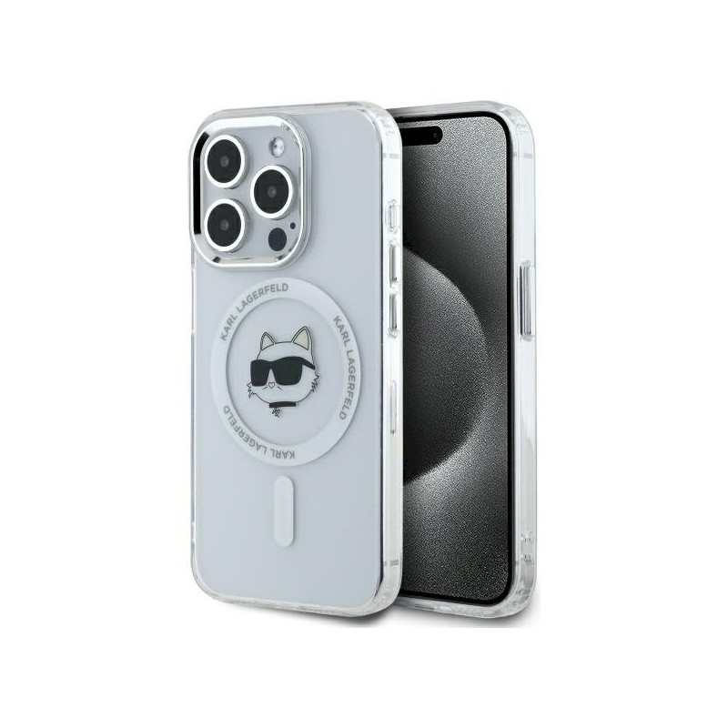 Karl Lagerfeld KLHMP15XHLSCHH Hardcase IML Metal Choupette Head MagSafe for iPhone 15 Pro Max 6.7" / white
