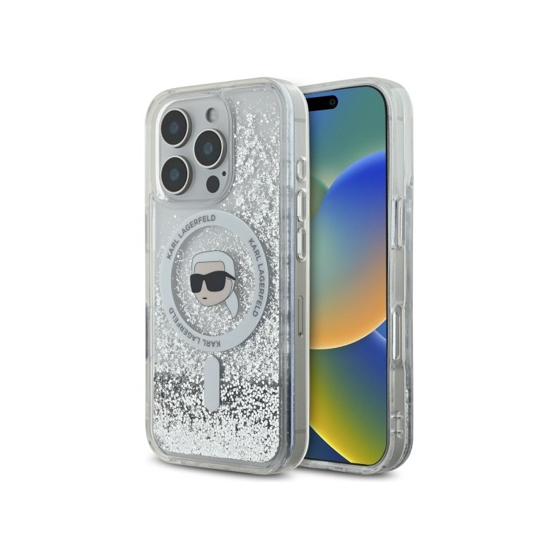 Karl Lagerfeld KLHMP16LLGKISGH Liquid Glitter Karl Head MagSafe Case for iPhone 16 Pro 6.3" / transparent