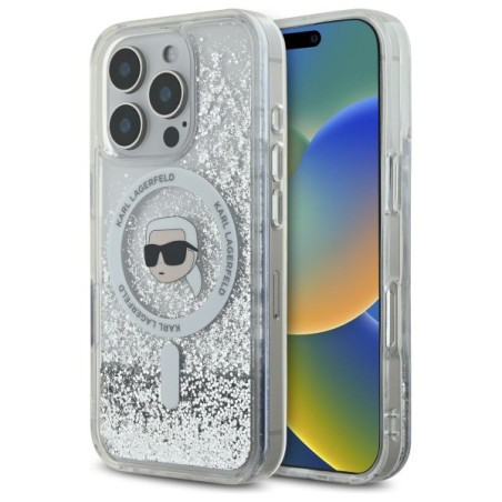 Karl Lagerfeld KLHMP16LLGKISGH Liquid Glitter Karl Head MagSafe Case for iPhone 16 Pro 6.3" / transparent
