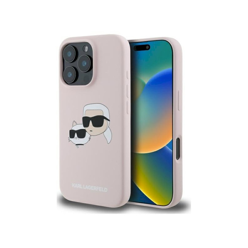 Karl Lagerfeld KLHMP16LSKCHPPLP Hardcase Silicone Double Heads Print for iPhone 16 Pro 6.3" / pink