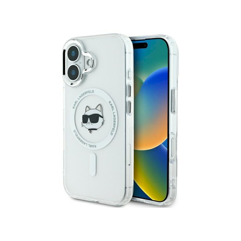Karl Lagerfeld KLHMP16MHLSCHH Hardcase IML Metal Choupette Head MagSa for iPhone 16 Plus 6.7" / white