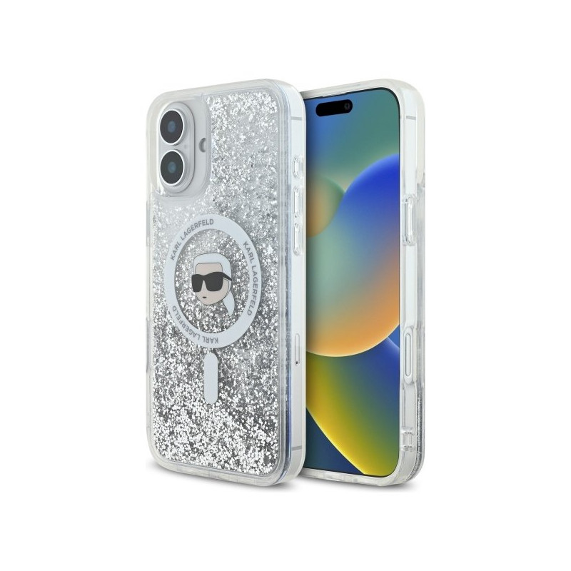 Karl Lagerfeld KLHMP16MLGKISGH iPhone 16 Plus 6.7" hardcase transparent Liquid Glitter Karl Head Mag