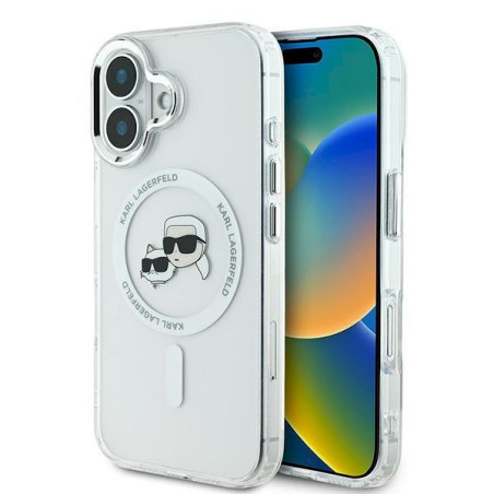 Karl Lagerfeld KLHMP16SHLSKCH Hardcase IML Metal Karl&Choupette Head MagSa for iPhone 16 6.1" / white