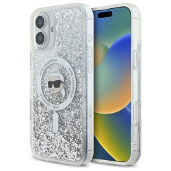 Karl Lagerfeld KLHMP16SLGKISGH iPhone 16 6.1" Hardcase Transparent Liquid Glitter Karl Head Magsafe