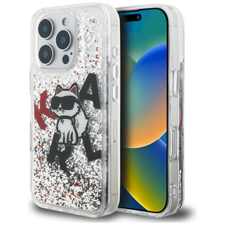 Karl Lagerfeld Liquid Glitter Choupette Logo Case for iPhone 16 Pro / transparent