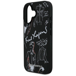 Karl Lagerfeld Grained Pattern & Logo MagSafe Case for iPhone 16 / black